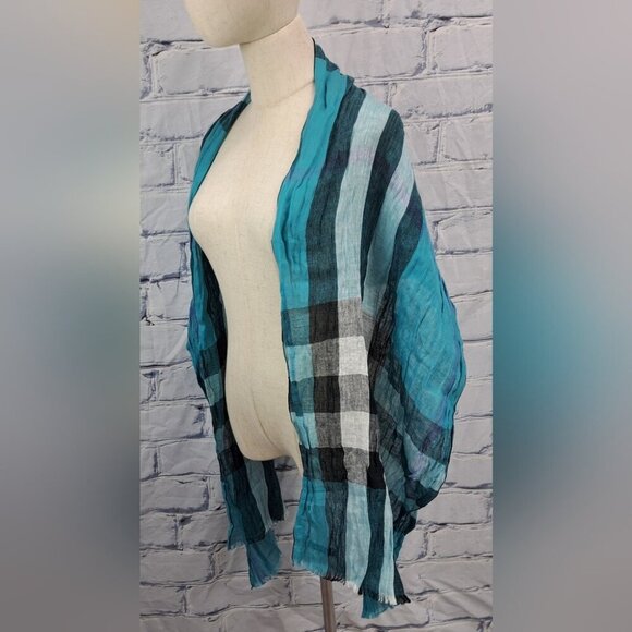 Burberry Women's Scarf Nova Check Linen Cotton 72" x 18" - Picture 4 of 12